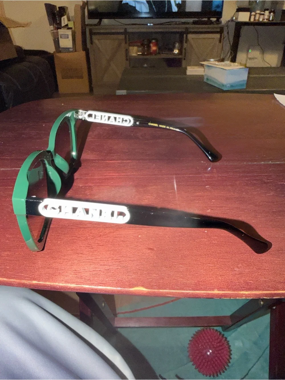 CHANEL Green Frame Sunglasses with Gradient Brown Lenses